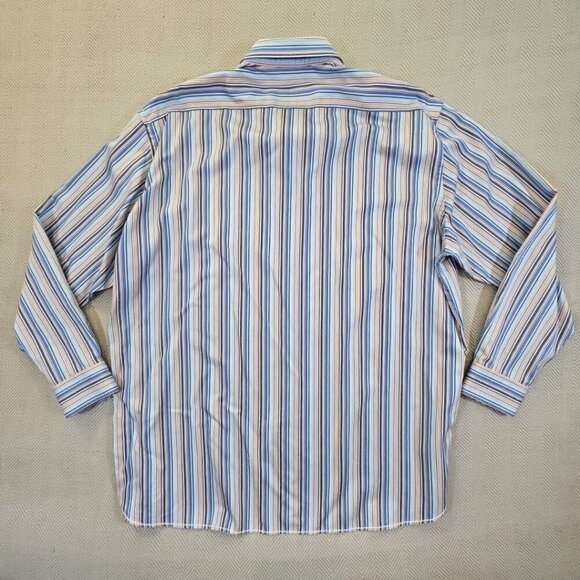 Brandolini Dress Shirt Men's XXL Blue Orange Stripe Long Sleeve Textured EUC - Picture 2 of 16